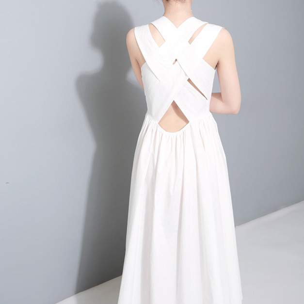 小性感港風 後背交叉無袖洋裝 (3色)