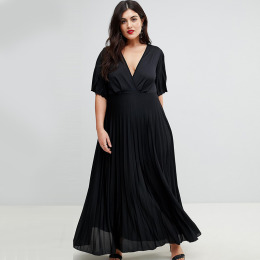 【大尺碼】日式剪裁 裙襬壓褶飄逸感唯美洋裝