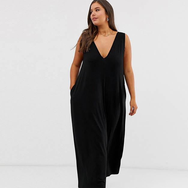 【大尺碼】經典剪裁 百搭深V領時尚連身洋裝