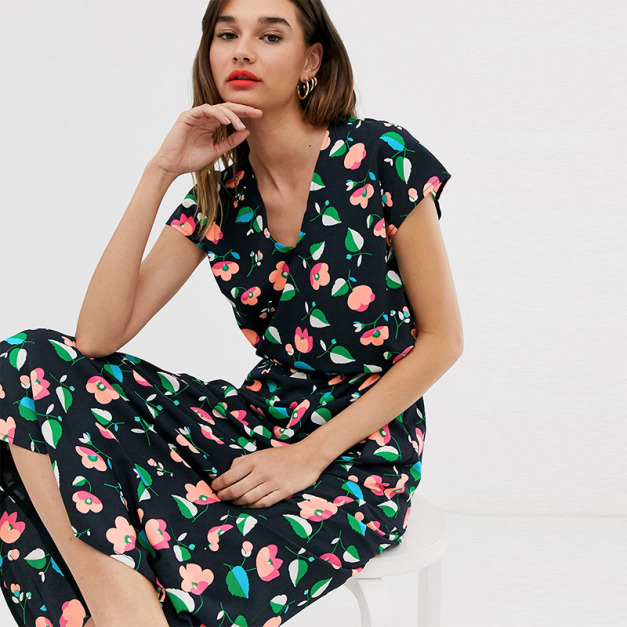 小碎花休閒風 腰部綁帶中長版連身洋裝