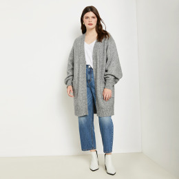 【大尺碼】花灰色大口袋針織毛線外套