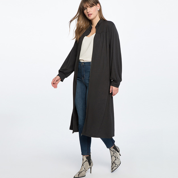 【大尺碼】兩穿式 前隱藏拉鍊小燈籠袖連身小禮服外套