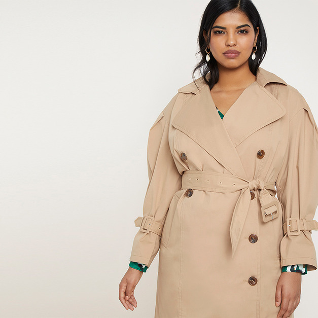 【大尺碼】修身顯瘦 時尚百搭氣質中長版風衣