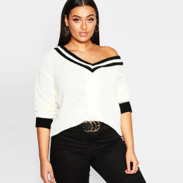 【大尺碼】線條時尚 學院風針織麻花紋套頭毛衣