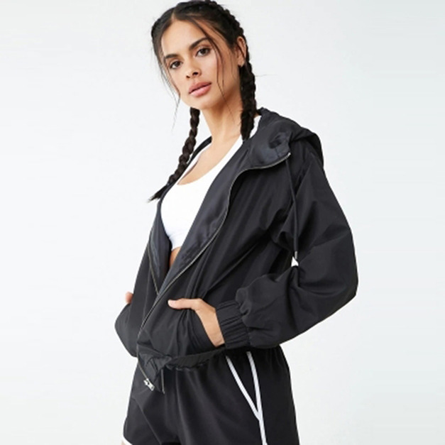 百搭款 連帽短版鬆緊腰夾克