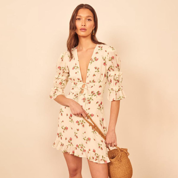 法式宮廷風 五分泡泡袖短版連身小洋裝