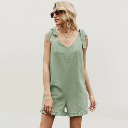 蝴蝶結綁帶 木耳邊連身褲短褲