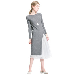 隨性慵懶 側邊開叉圓領套頭中長款針織洋裝