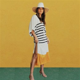 美條紋 V領蝙蝠袖條紋洋裝