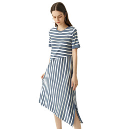 天絲不規則摩登洋裝 條紋間色針織裙子