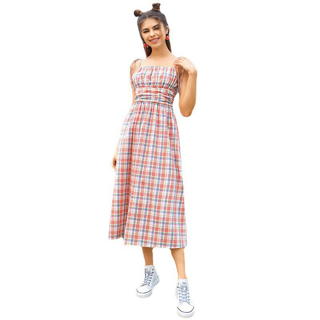 吊帶洋裝 性感露背高腰長裙歐美裙子