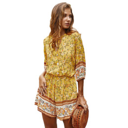 度假風 原創設計短袖休閒連身褲波西米亞