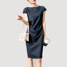 夏季中長款減齡收腰顯瘦針織牛仔洋裝