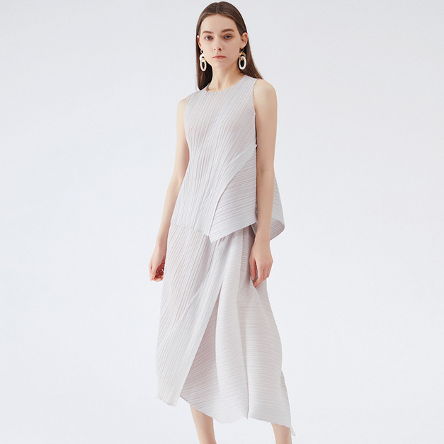 拼接款不規則套裝女裝夏季簡約大碼上身半裙兩件套