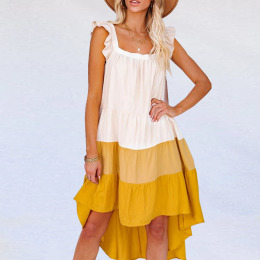 夏季荷葉領A字不規則大擺時尚洋裝