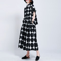 暗黑風黑白圓點點中長版A字裙高腰大擺傘