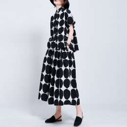 暗黑風黑白圓點點中長版A字裙高腰大擺傘