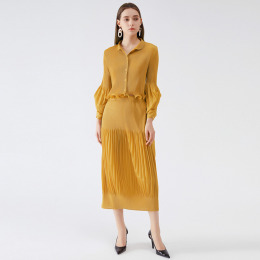 小香風皺褶半身裙高腰淑女時尚上衣兩件式套裝