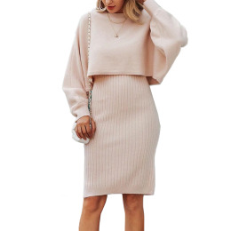 針織洋裝兩件式套裝歐美時尚素色套頭毛衣