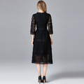 歐美小黑裙長版中袖簡約蕾絲洋裝_2