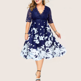 歐美印花蕾絲拼接棉花糖女孩洋裝