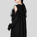 暗黑山本風木耳邊網紗拼接設計感中長款衛衣套頭