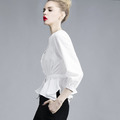 歐美七分袖襯衫不規則收腰顯瘦透氣舒適雪紡衫_1