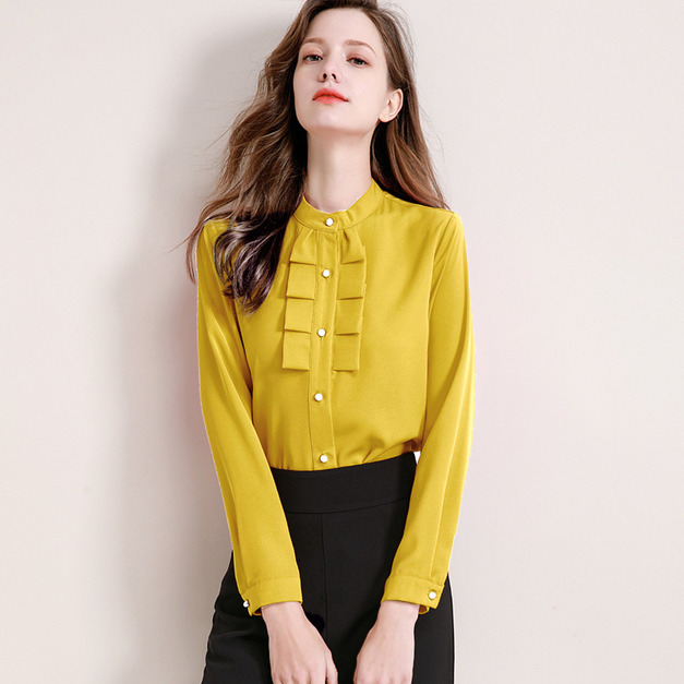 法式設計感木耳邊長袖襯衫雪紡上身
