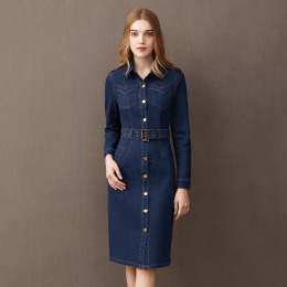 牛仔裙中長版修身顯瘦洋裝單排扣歐美風牛仔外套