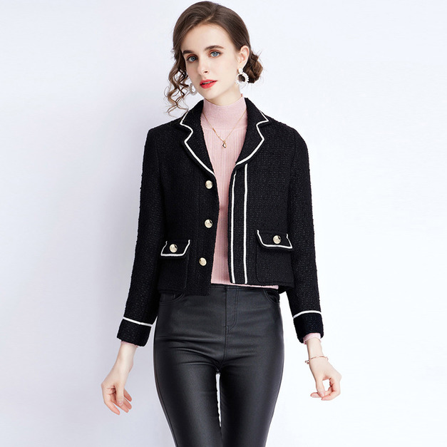 歐美女裝外套法式撞色短款西裝上身氣質顯瘦搭配版