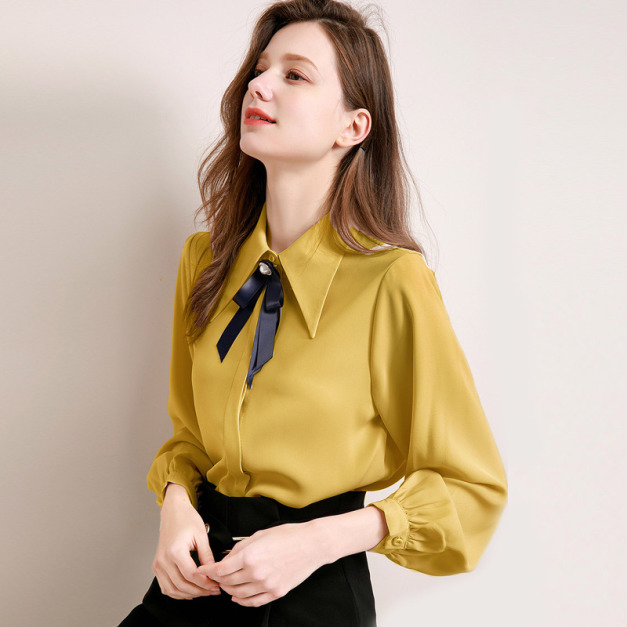 簡約時尚雪紡衫襯衫素色寬鬆襯衫上身