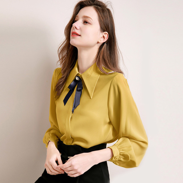 簡約時尚雪紡衫襯衫素色寬鬆襯衫上身
