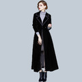 長版風衣過膝長到腳踝氣質女裝絲絨大衣外套_1