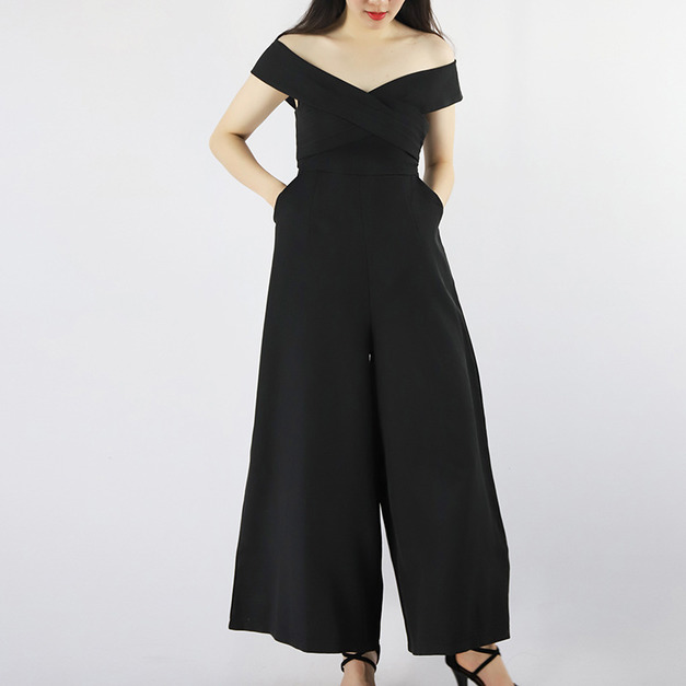 休閒褲露肩一字肩禮服褲闊腿長褲歐美連身褲