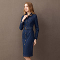 牛仔裙中長版修身顯瘦洋裝單排扣歐美風牛仔外套_1