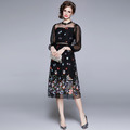 歐美重工刺繡洋裝高端洋氣碎花裙長袖氣質網紗裙_1