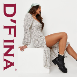 歐美時尚印花方領長袖法式複古碎花洋裝側開叉裙子