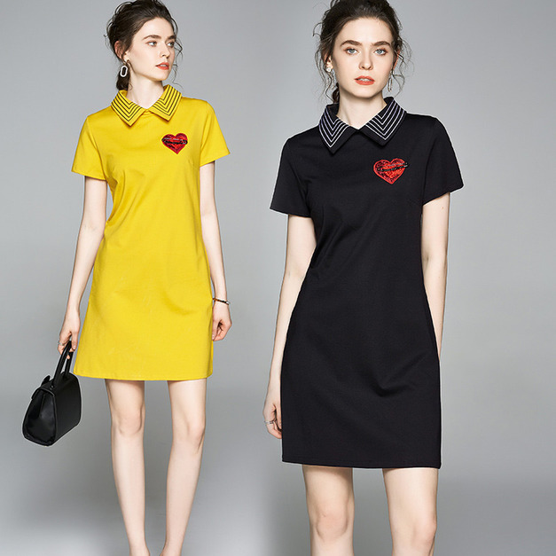 短袖T恤裙歐洲風娃娃領減齡素色顯瘦小個子洋裝