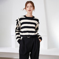 針織衫條紋外穿毛衣寬鬆型圓領毛衫上衣