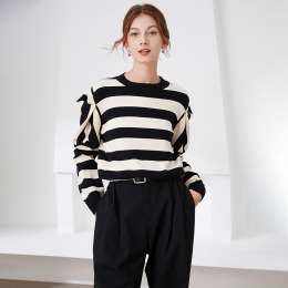 針織衫條紋外穿毛衣寬鬆型圓領毛衫上衣