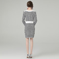 歐美經典千鳥格長袖修身女針織洋裝_2