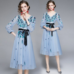 名媛氣質洋氣禮服裙網紗刺繡花輕奢洋裝