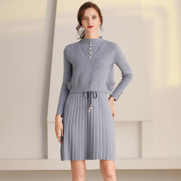 洋裝套裝背心+裙子兩件套針織毛衣裙氣質風