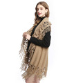 歐美寬鬆流蘇針織衫圍巾開衫薄提花披肩外套_1
