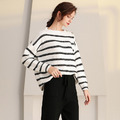 毛衣條紋牛絨毛衫寬鬆森系針織衫上衣_1