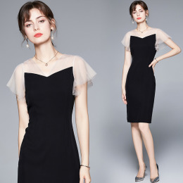 氣質修身長裙性感荷袖收腰顯瘦中長版洋裝