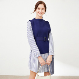 歐美時尚套裝洋裝+針織背心兩件式