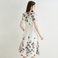 法式複古花朵印花修身顯瘦短袖中長版洋裝_2