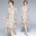 不規則印花洋裝繫帶大擺裙海邊度假唯美裙