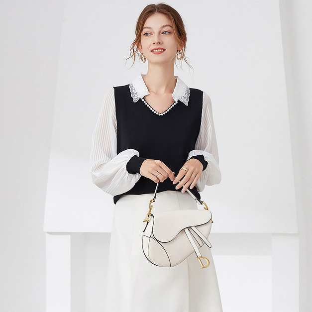 針織衫寬鬆燈籠袖襯衫拼接氣質上衣